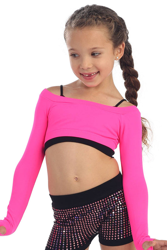 KIDS LONG SLEEVE CROP TOP WITH THUMB HOLES