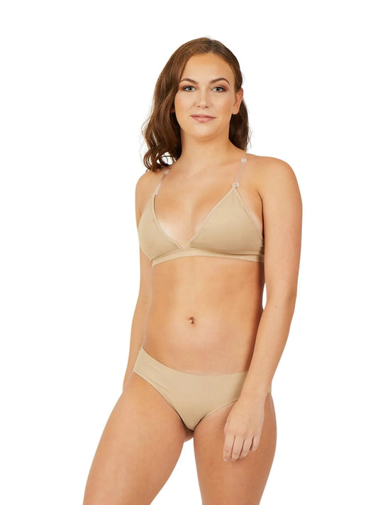 Capezio Deep Neck Clear Back Bra- GIRLS